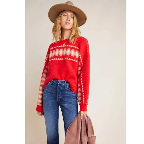 Anthropologie Tinsley Premium Cashmere Intarsia Knit Sweater Size XS Sweaters